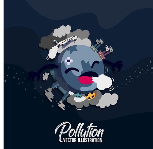 地球污染卡通图片