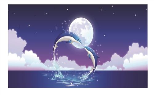 唯美海豚月亮背景