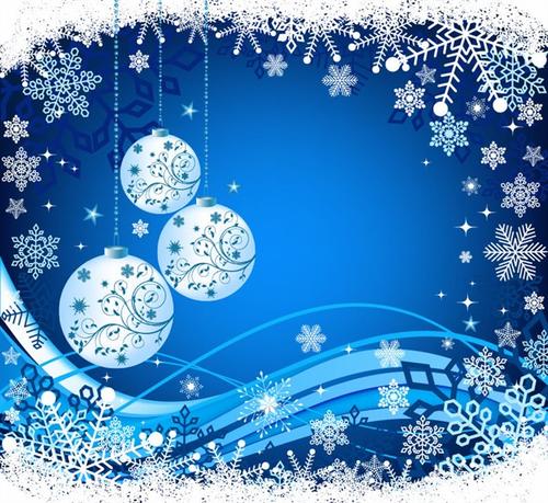 蓝色圣诞节雪花吊球背景图片