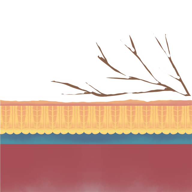 手绘冬季屋檐树枝元素