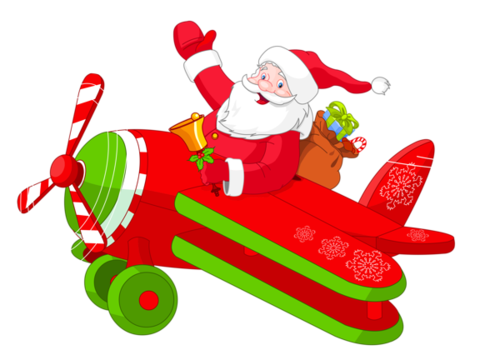 圣诞老人开飞机手绘插画
