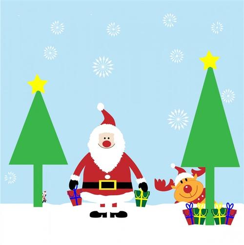 圣诞老人和驯鹿圣诞可爱插画