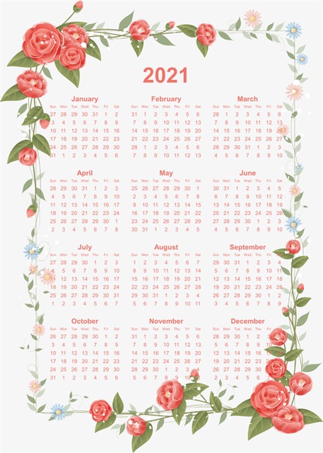 2021日历带周数图片