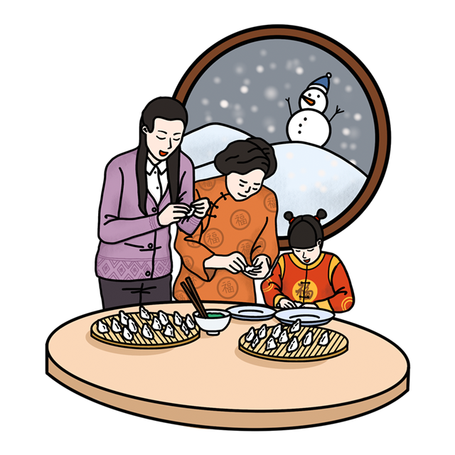 冬至包饺子主题插画