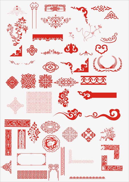 红色中式古典花纹边框
