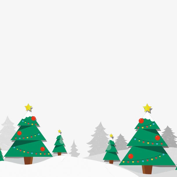 圣诞树雪景手绘插画
