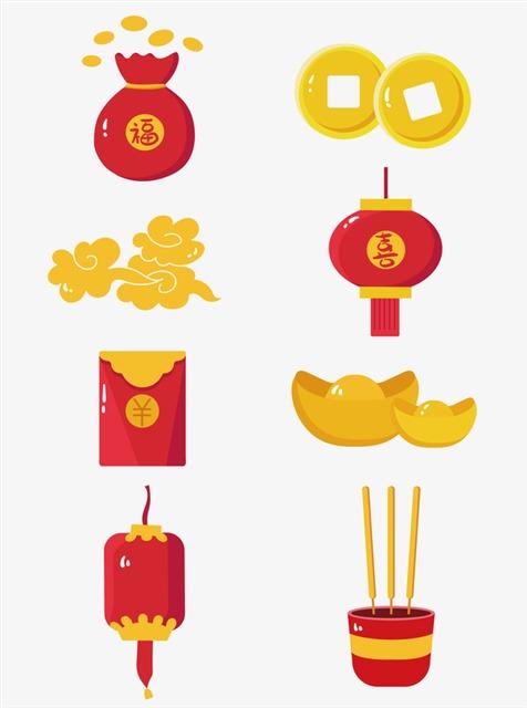 春节喜庆发财元素图标