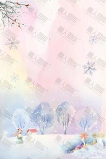 冬季雪景水彩画
