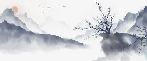 中国风山水水墨风景画