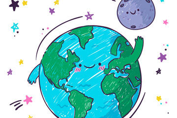 彩绘打招呼的地球插画图片